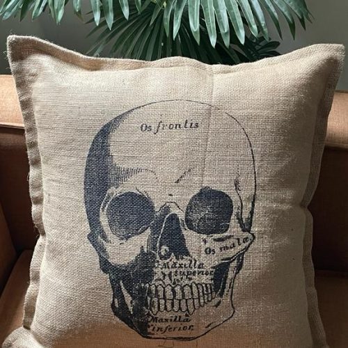 Almohadon 60x 60 arpilera calabera