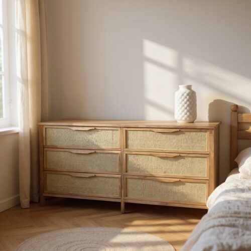 Cómoda Japandi J6 Baja Rafia tostada