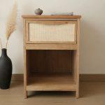 Mesa de luz J1 Bold Rafia natural - Ancho 50cm - Madera maciza álamo